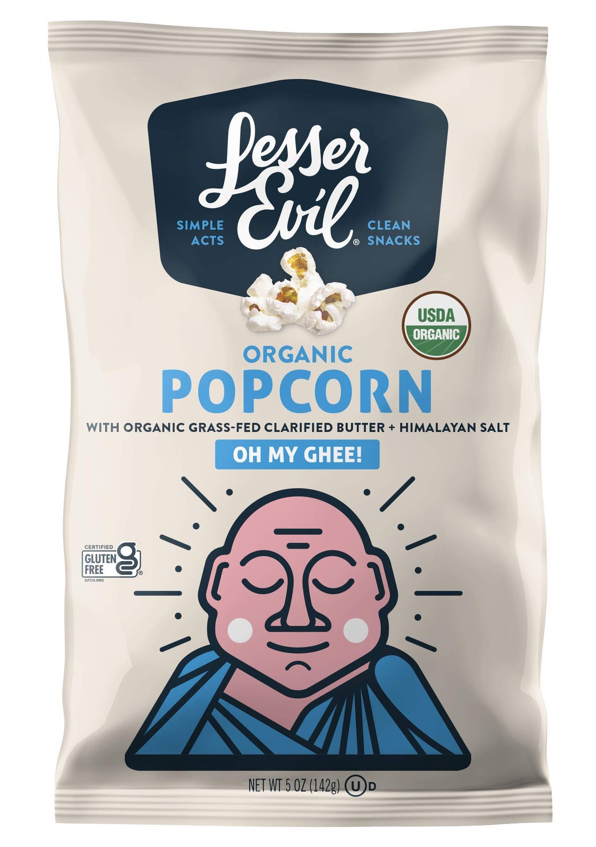 LesserEvil Oh My Ghee! Organic Popcorn, No Artificial Ingredients, Coconut Oil, Pack of 5, 5 oz Bags