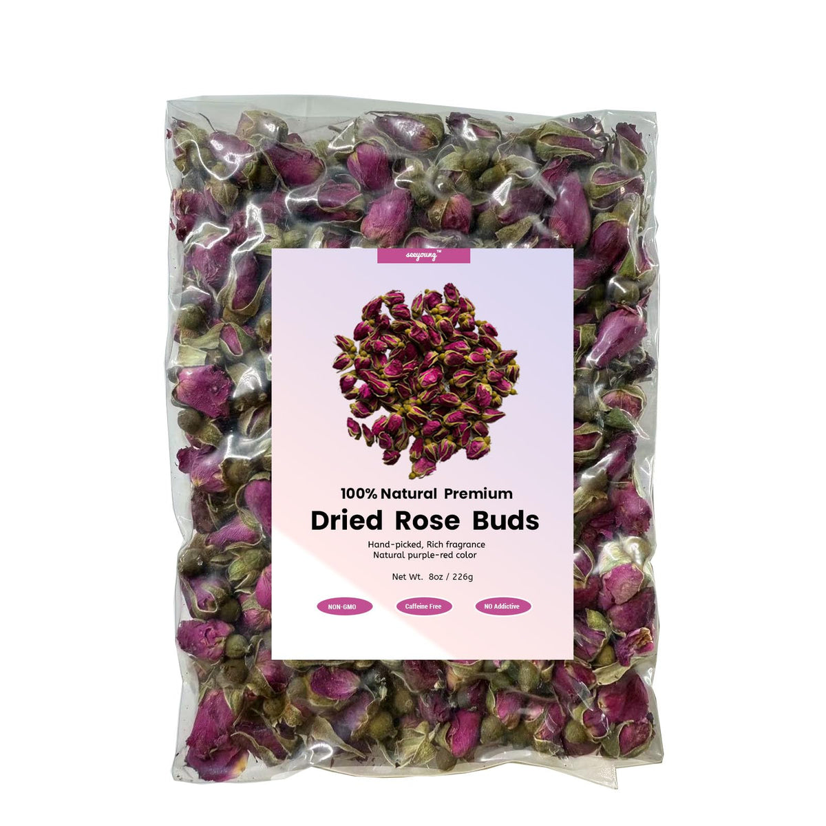 8 oz/226 g-Dried Rose Petals & Dried Rose Buds - Natural & Edible Grade | For use in herbal teas,rose water,decorations,soaps,candles
