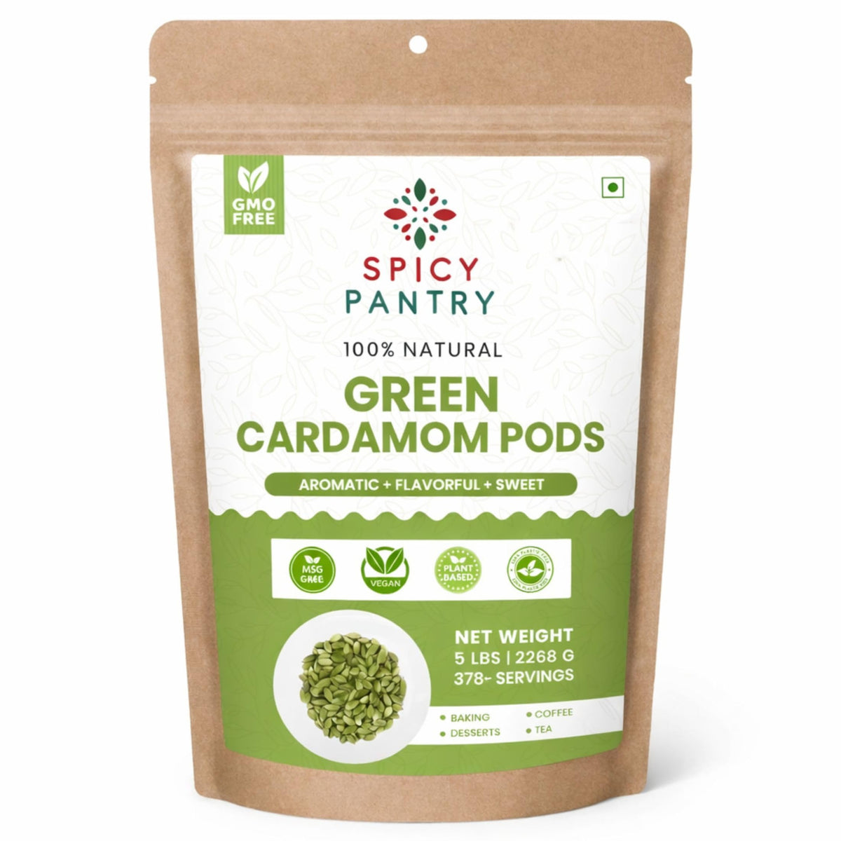 SPICY PANTRY Cardamom Pods 2 lbs - Whole Green Spice for Chai, Curries, Rice Dishes & Baked Goods & Spice Blends- Non-GMO, Gluten Friendly, Aromatic