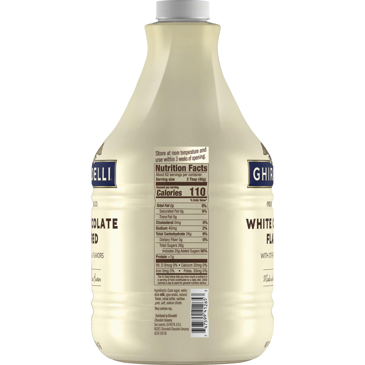 Ghirardelli White Chocolate Flavored Sauce 87.3 Ounce Bottle with Ghirardelli Stamped Barista Spoon