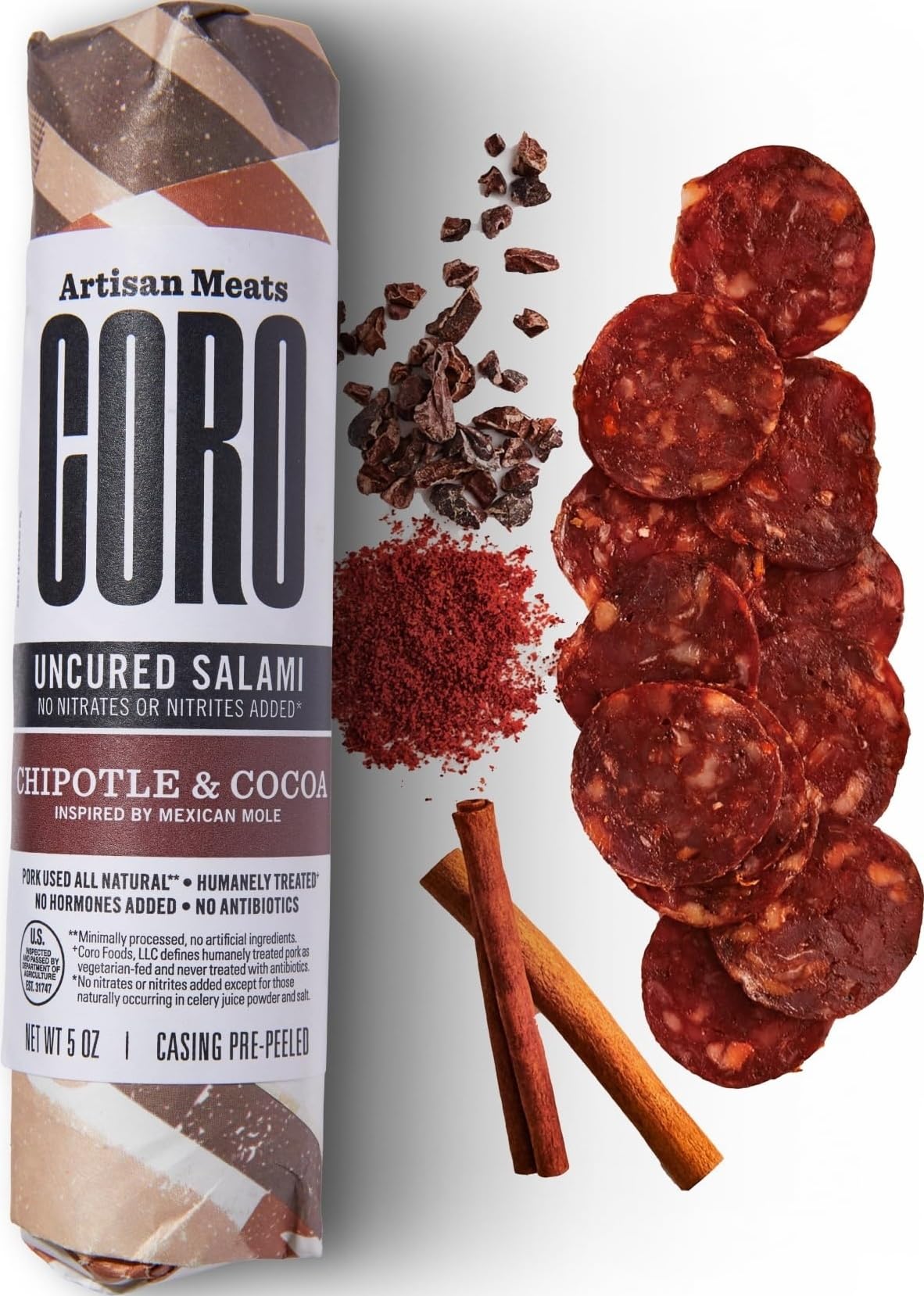 Coro Chipotle & Cocoa Dried Salami Stick - 5oz | Sweet, Savory, Bold Spices