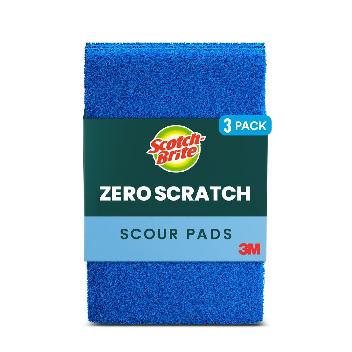 Scotch-Brite Zero Scratch Scouring Pad, Effective + Gentle Dish Scrubber for Household Cleaning, 3 Scrub Pads for Dishes, Nonstick Pots and Pans