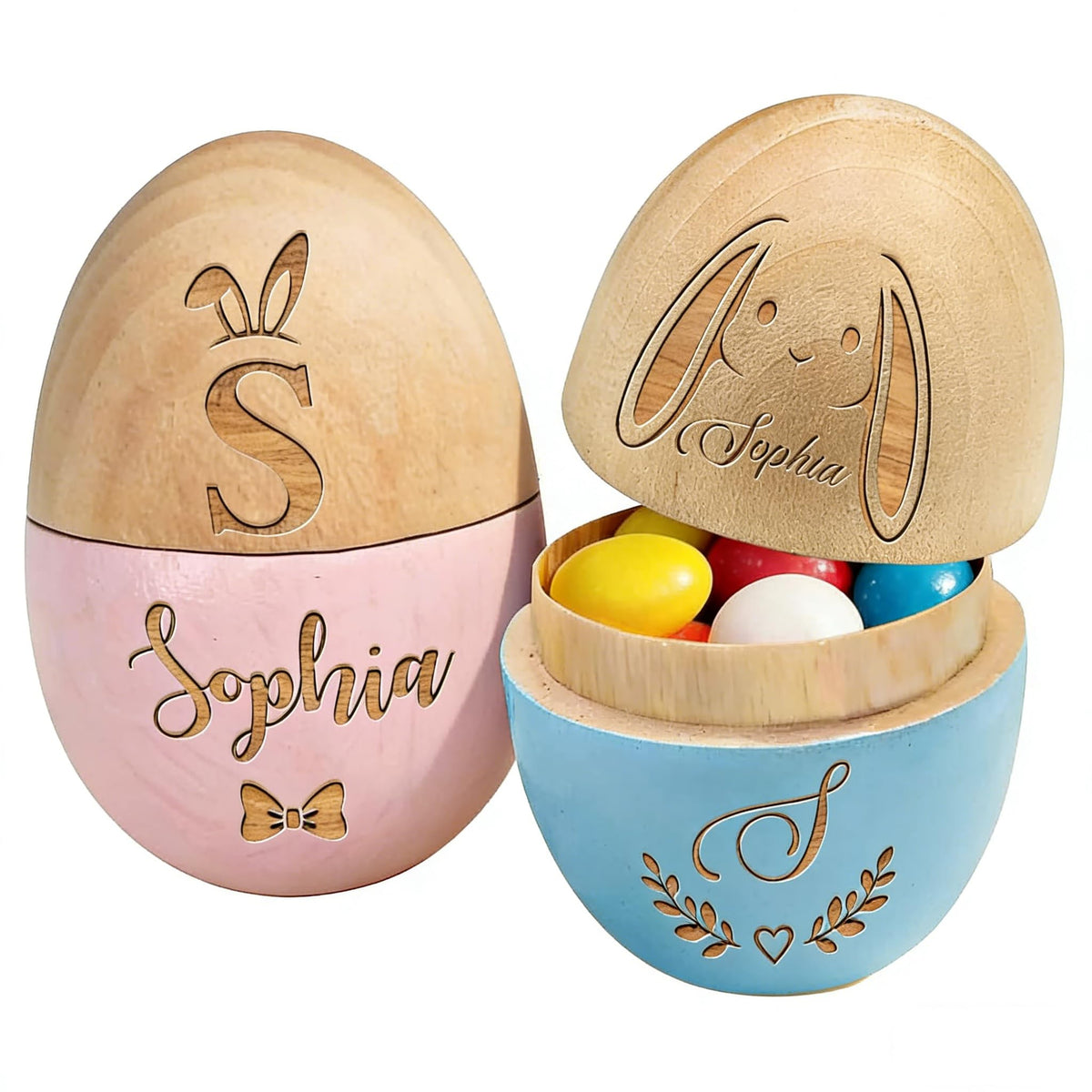 Custom Easter Egg, Personalized Easter Hollow Fillable Wooden Eggs, First Easter Gift for Boys Girls, Easter Home Decor