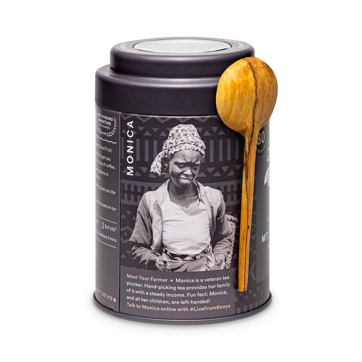 JusTea MT. KENYA BLACK | Loose Leaf Black Tea | Tin with Hand Carved Tea Spoon | 40+ Cups (3.2oz) | High Caffeine | Award-Winning | Fair Trade |