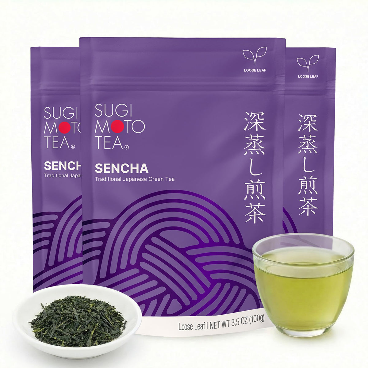 SUGIMOTO TEA Japanese Sencha Fukamushi Green Tea Loose Leaf 3.5 oz (100 g) Pack of 3