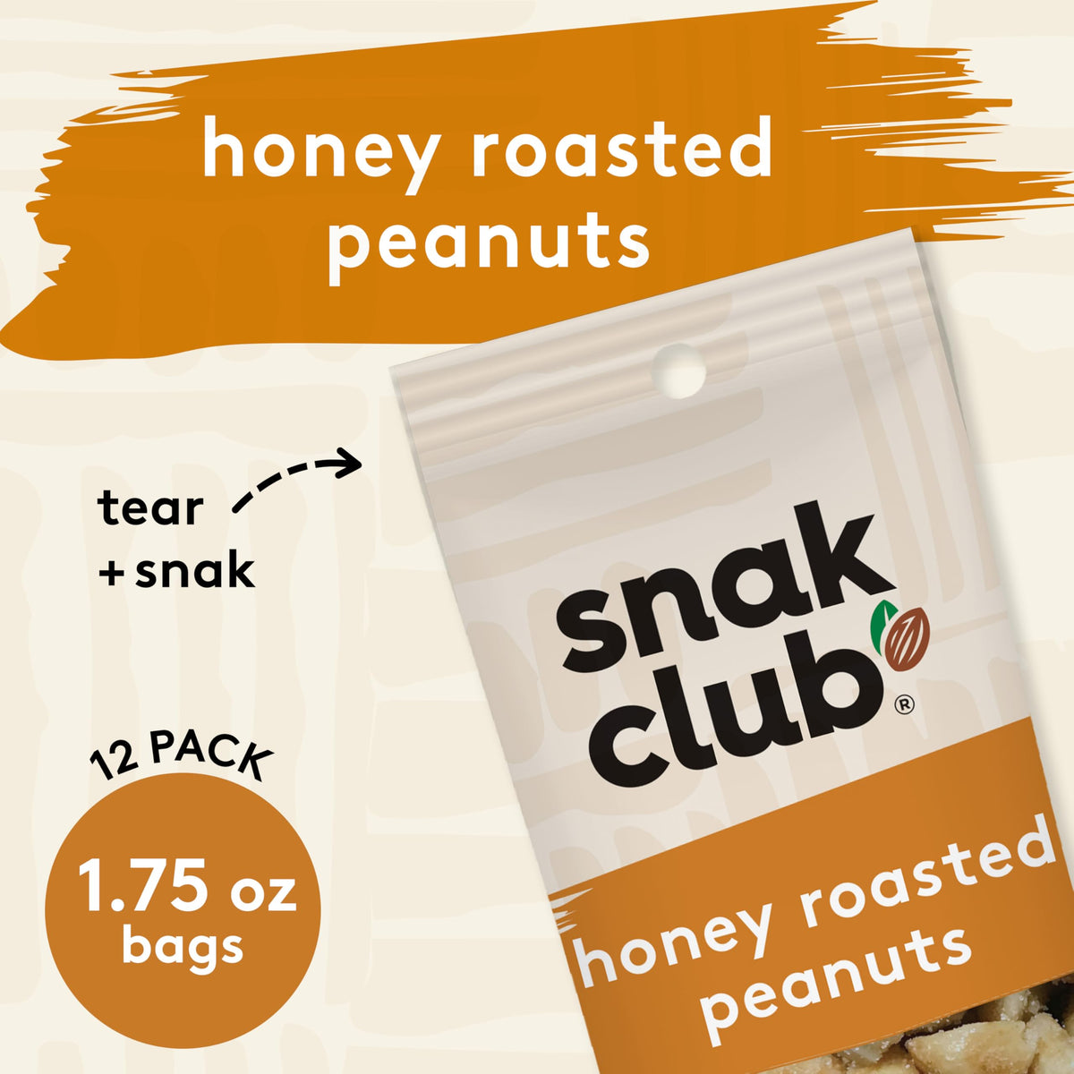 Snak Club Honey Roasted Peanuts, 1.75 oz Bags, 12 Pack