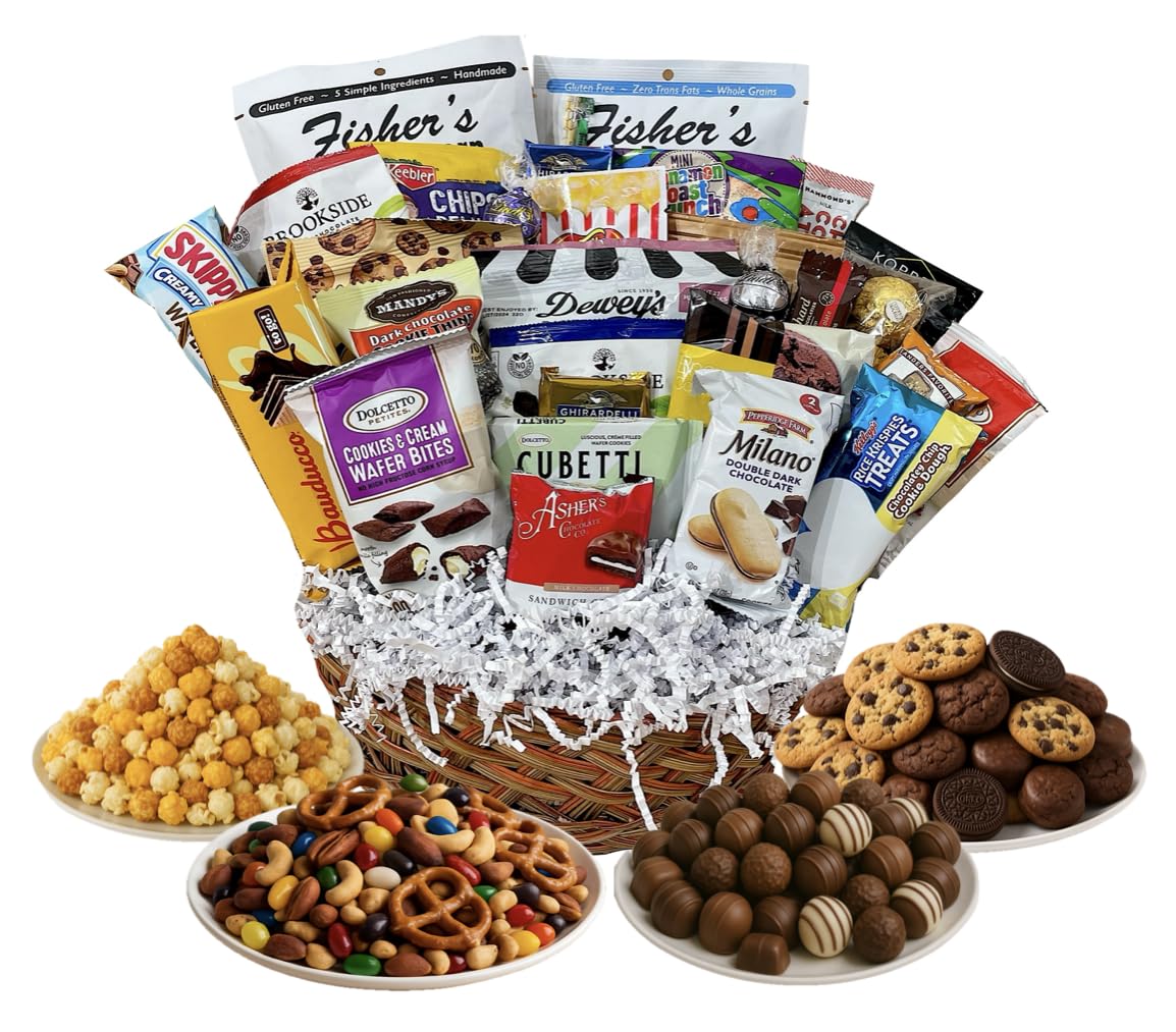 St. Patrick’s Day Gift Basket with Chocolate, Candy & Snacks - 10 Inch Shamrock Wrapped Gift Basket - Irish Holiday Treats for Family, Friends