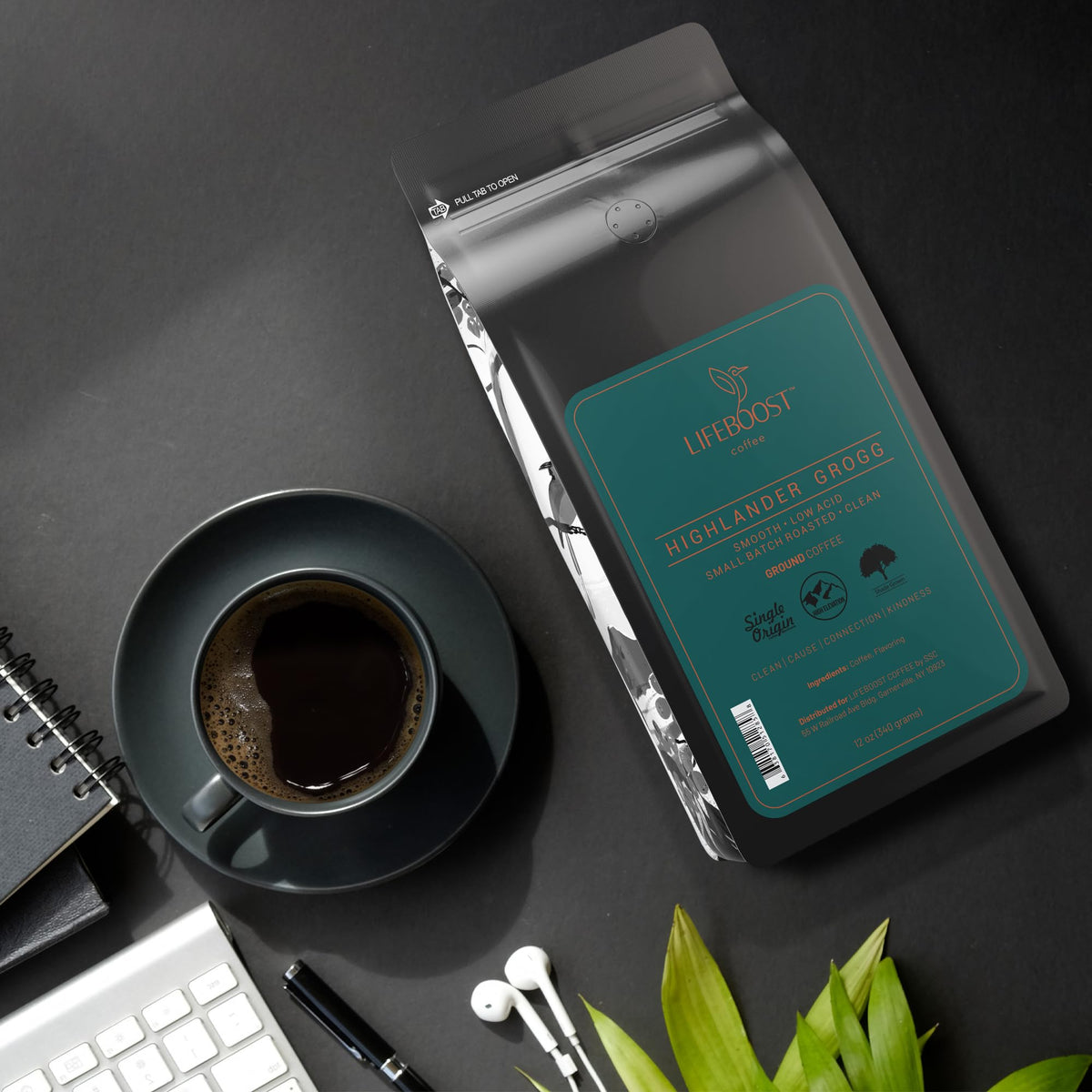 Lifeboost Highlander Grogg Coffee Ground - Low Acid Single Origin Flavored Coffee - Non-GMO Highlander Grogg Ground Coffee Third Party Tested