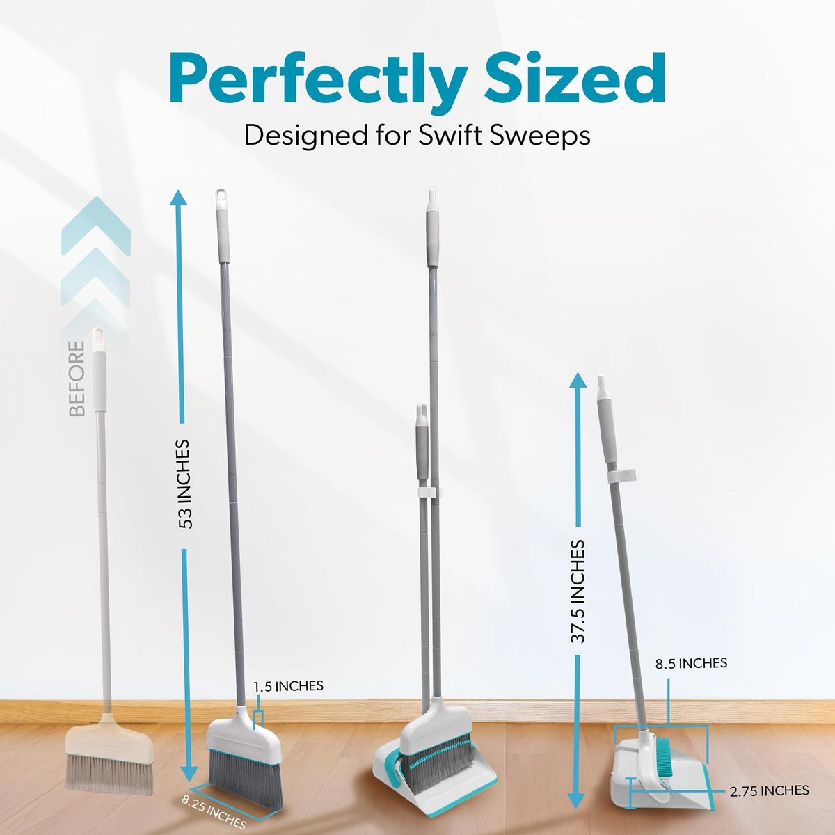 BLACK+DECKER Butler Broom and Dustpan Set for Home, Short Handle, Stand Up and Lightweight Space Saving Dust Pan and Broom Combo for Kitchen, Living