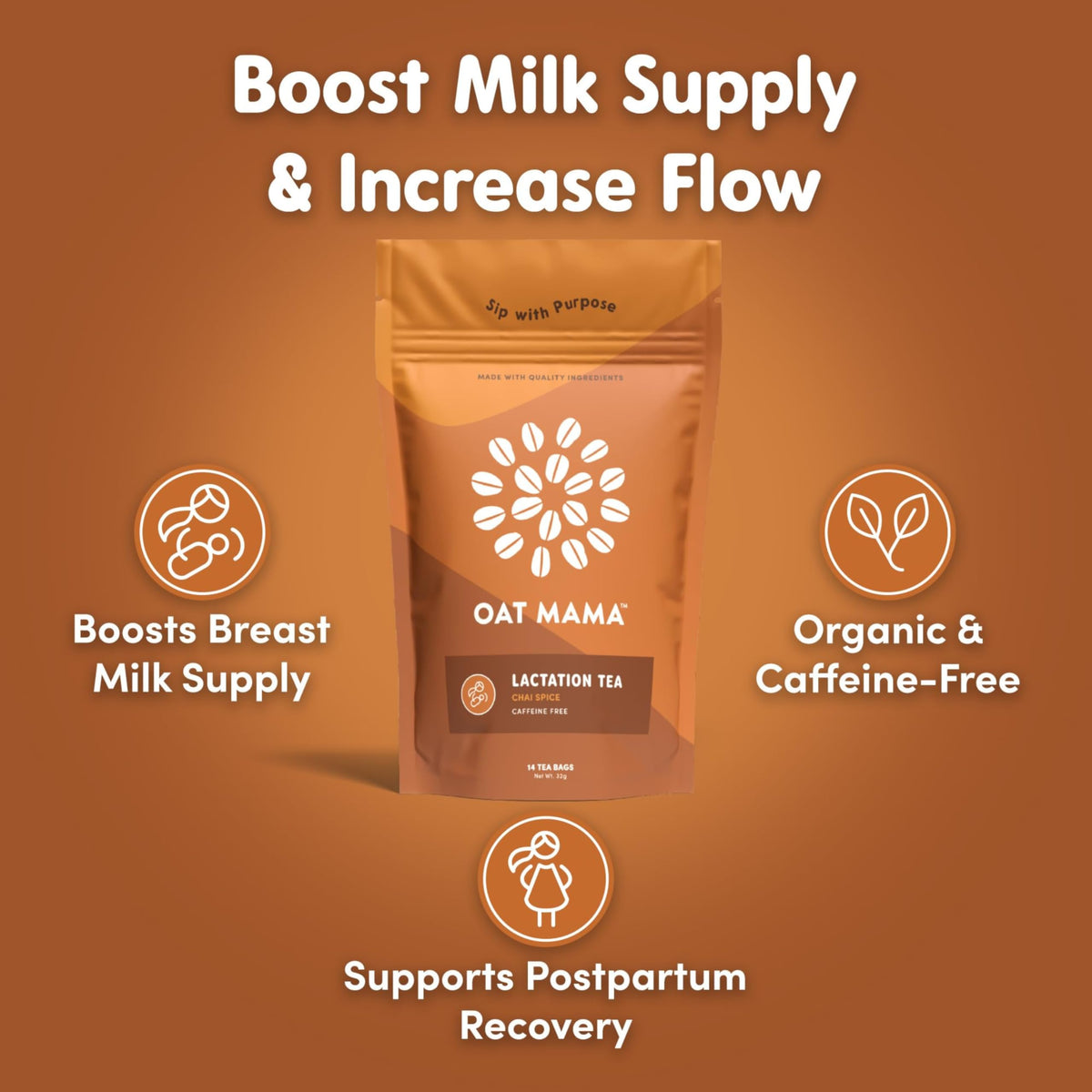 Oat Mama Flavored Microplastics-Free Lactation Tea for Breastfeeding Moms - Chai Spice Flavor - Breastfeeding Essentials for Milk Supply Increase