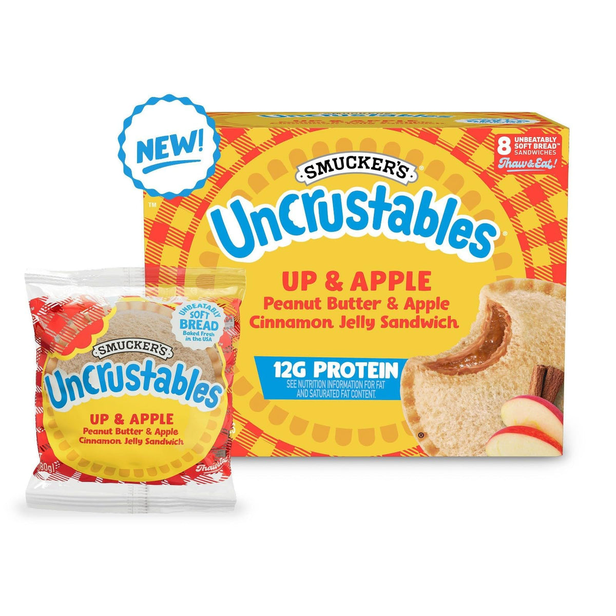 Smucker's Uncrustables Frozen Sandwich Variety Pack, Peanut Butter & Apple Cinnamon Jelly - 12g Protein and Whole Wheat Peanut Butter & Grape Jelly