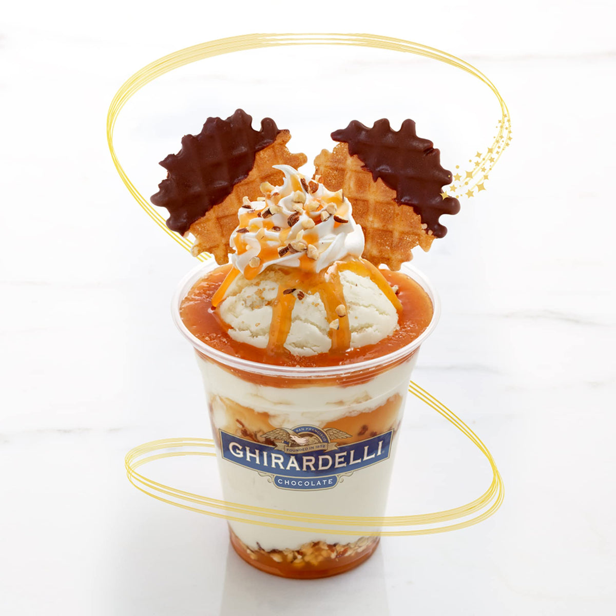 Ghirardelli Chocolate, Caramel, White Chocolate and Sea Salt Caramel Flavored Sauce 16 oz Bottles (Pack of 4) with Ghirardelli Stamped Barista Spoon