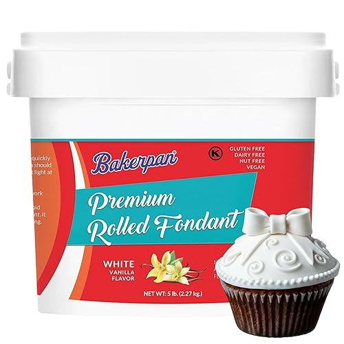 Bakerpan Premium Rolled White Fondant for Cake Decorating - 5 Pounds, Vanilla Flavor