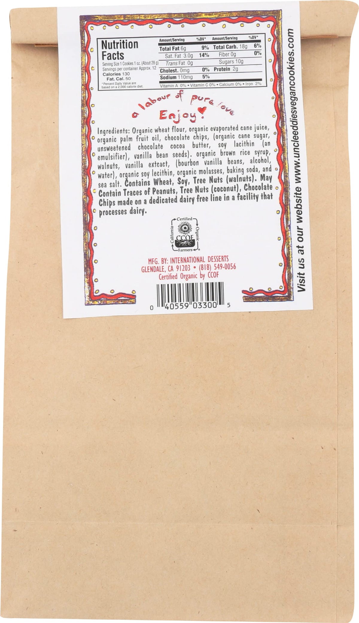 Uncle Eddie's Vegan Cookies Chocolate Chip Walnut
