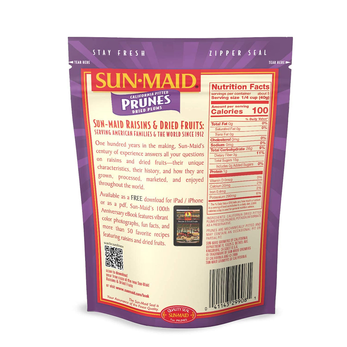 Sun-Maid Pitted Prunes, Non-GMO, 100% Fruit, No Sugar added, 7 oz (Pack of 1)