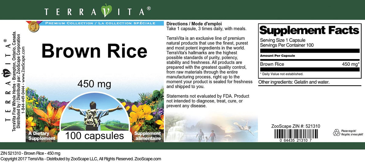 Brown Rice - 450 mg (100 Capsules, ZIN: 521310)