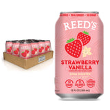 Reed's Strawberry Vanilla Functional Soda - Organic Ginger, Adaptogen Mushroom Blend, Prebiotics - 12oz Cans, 12-Pack