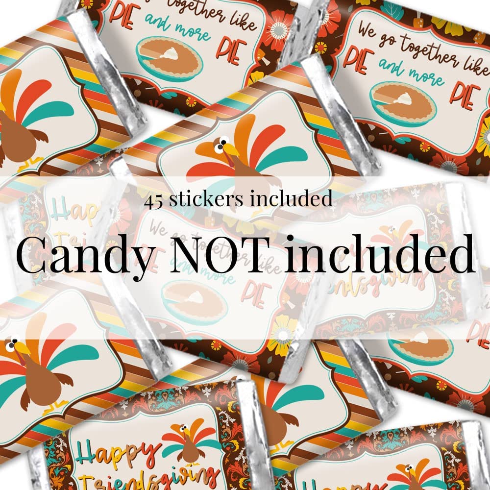 Thanksgiving with Friends Friendsgiving Themed Mini Chocolate Candy Bar Sticker Wrappers, 45 1.4" x 2.6" Wrap Around Labels by AmandaCreation, Great