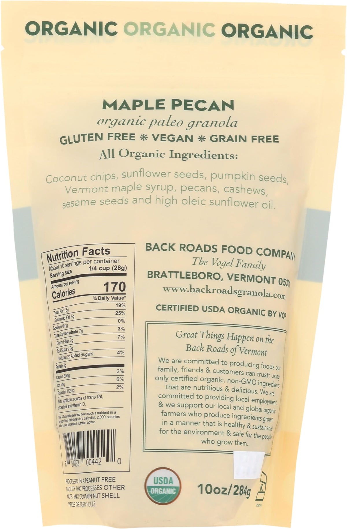 Back Roads, Granola Maple Pecan Organic, 10 Ounce