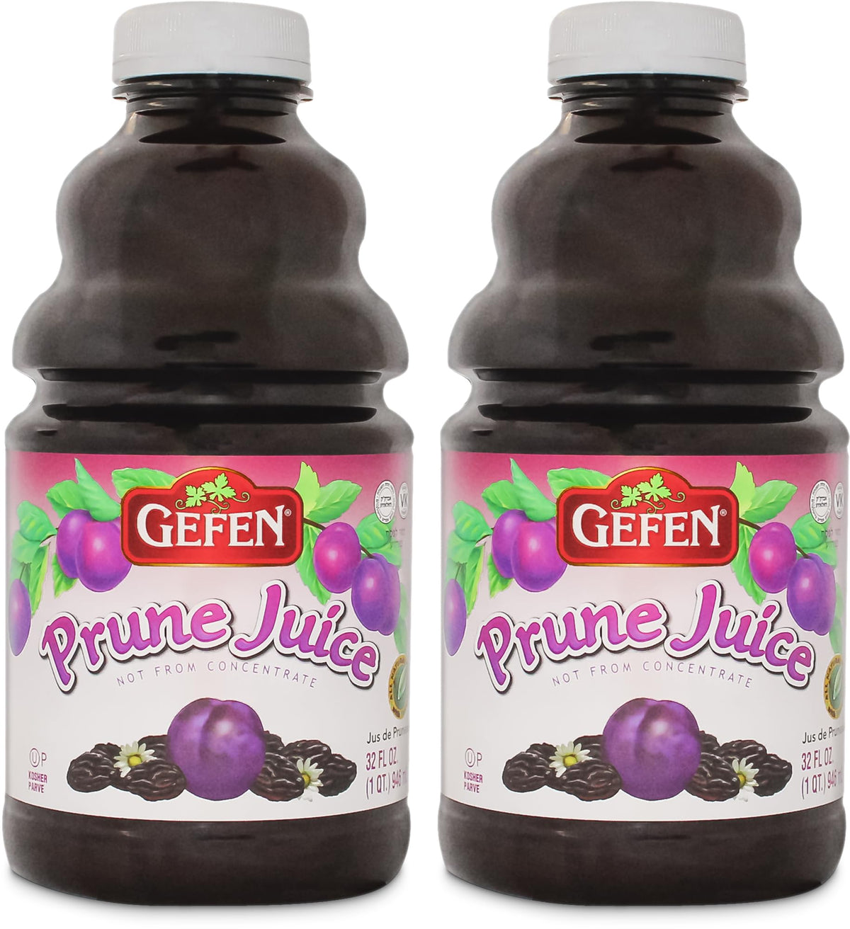 Gefen All Natural Prune Juice 32oz (2 Pack) Not from Concentrate | Kosher (Including Passover)