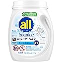 All Mighty Pacs Laundry Detergent, Free Clear for Sensitive Skin, Tub, 60 Count