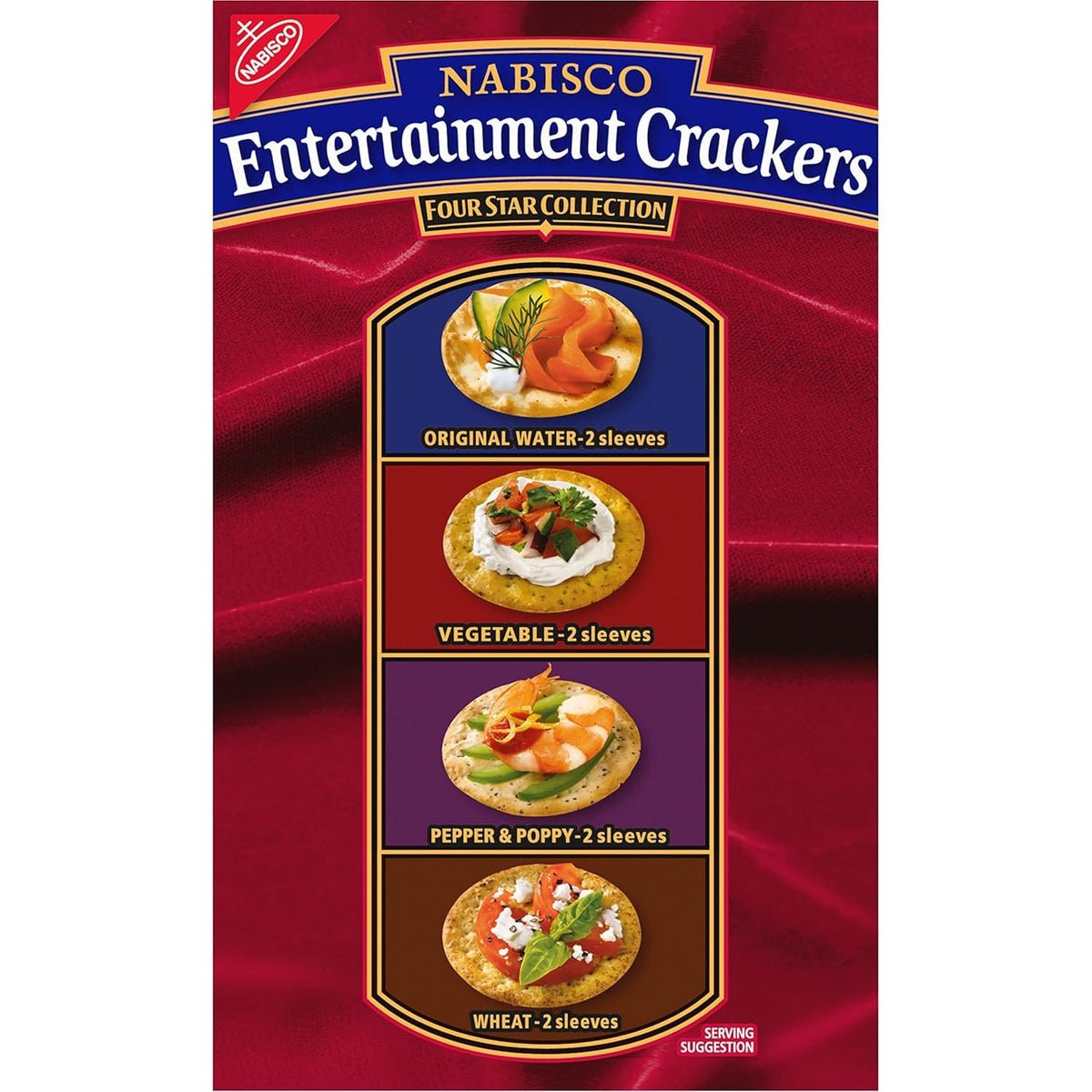 Nbisco Entertainment Crackers Variety Pack, 40 Ounce Box, Vegetable, Wheat, Original Water, Pepper & Poppy, 8 Individual Sleeves