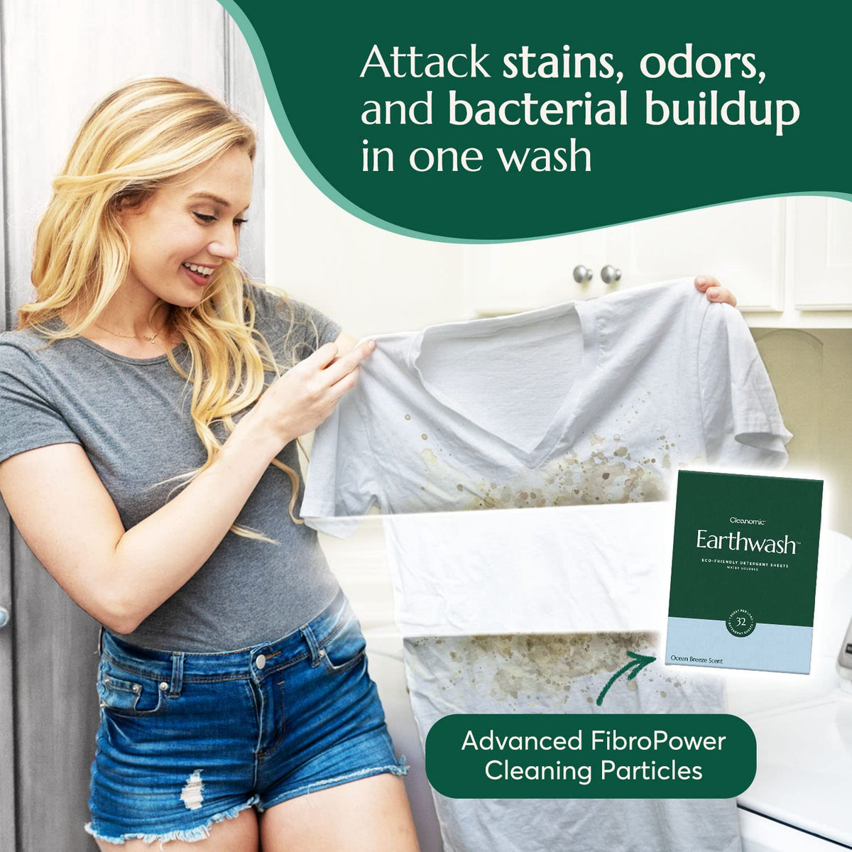 earthwash Laundry Sheets, Ocean Breeze (32 Loads), The Perfect Hypoallergenic Plastic Free Detergent Strips, Ideal for TravelHome. Biodegradable-Easy