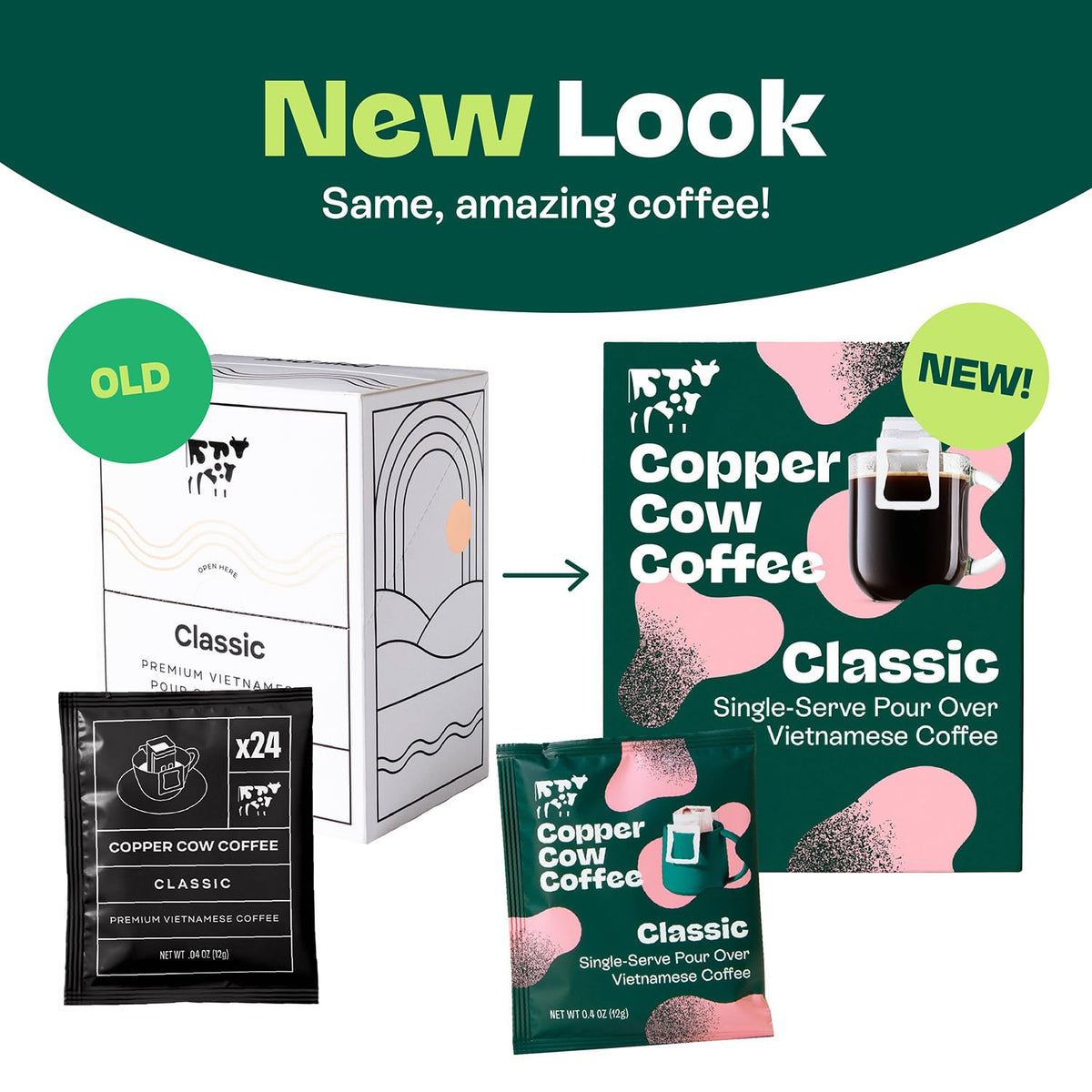 Copper Cow Coffee Premium Vietnamese Pour Over Coffee, 8 Pack | 0.4 oz Each | Classic Black Dark Roast | Single-Serve Robusta Filters | Bold, High