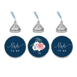 Andaz Press Winter Navy Blue with Eucalyptus Blossoms Wedding Party Collection, Chocolate Drop Label Stickers Trio, Bride to Be, Floral Graphic