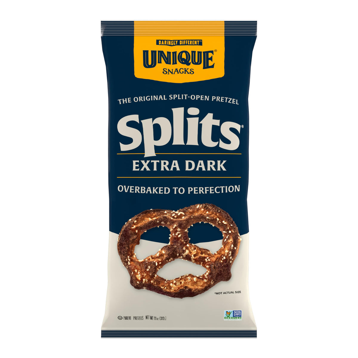 Unique Snacks Extra Dark Splits Pretzels, Original Split-Open Pretzels, Delicious Homestyle Baked Snack Bag, Vegan, OU Kosher, and Non-GMO Food, No