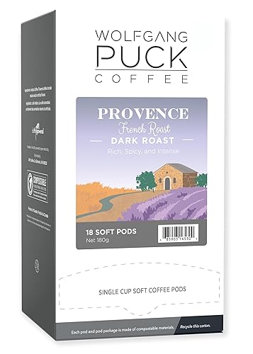 Wolfgang Puck Coffee, Provence French Roast, 9.5 Gram Soft Pods, 18 Count (Pack of 1)