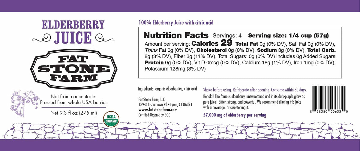 Fat Stone Farm Organic Elderberry Juice 2X 9.3 fl. oz (New)