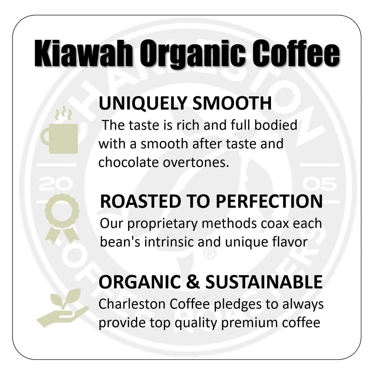 Charleston Coffee Roasters | Specialty Organic Whole Bean Coffee | Hand Picked, Premium Slow Roast | (Kiawah, Dark Roast) 28oz