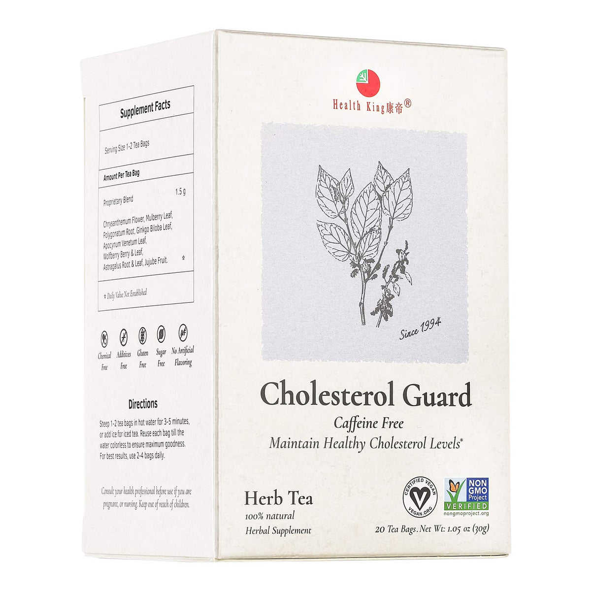 Health King Cholesterol Guard Herb Tea, Teabags, 20 Count Box