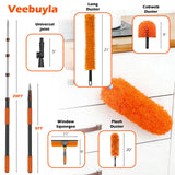25FT Reach High Ceiling Duster Kits with 5-20FT Adjustable Pole - Includes Extra Long Duster, High Ceiling Duster, Rotatable Window Squeegee & Cobweb