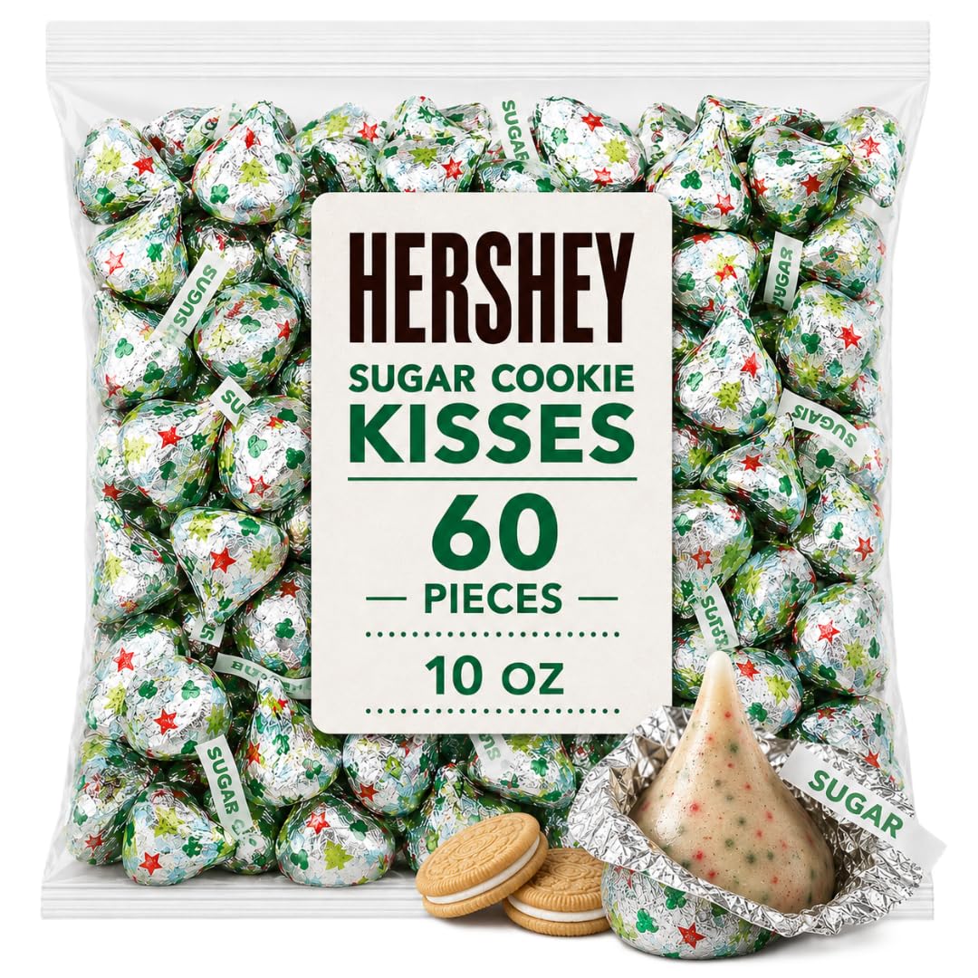 Hershe,y Kisses Sugar Cookie Chocolate Candy 60 Count Bulk Bag Individually Wrapped Creamy Chocolate Treats for Holiday Parties, Candy Dishes, Baking