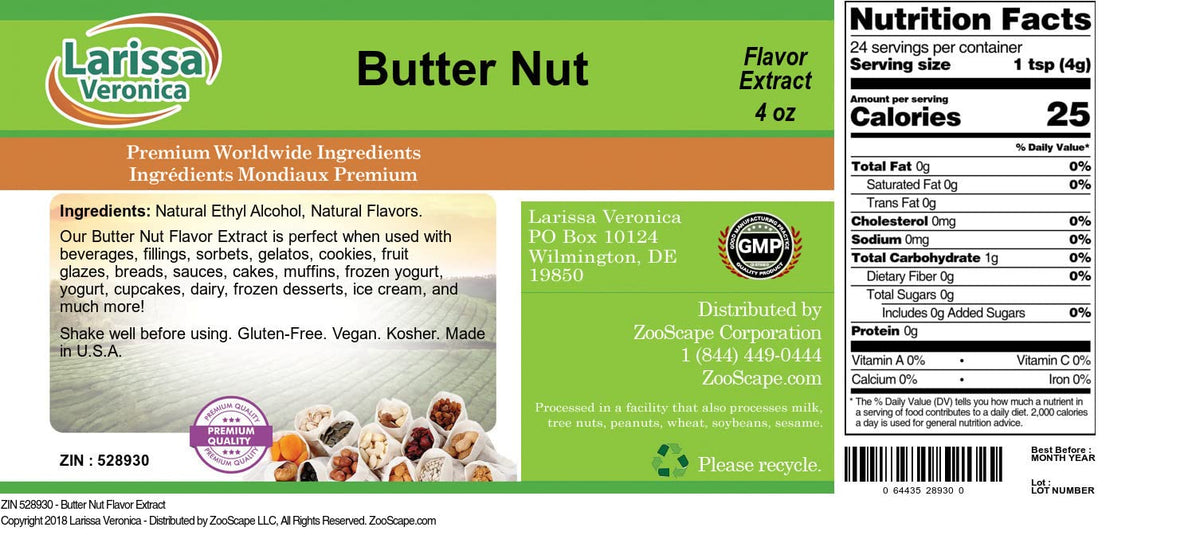 Butter Nut Flavor Extract (4 oz, ZIN: 528930)