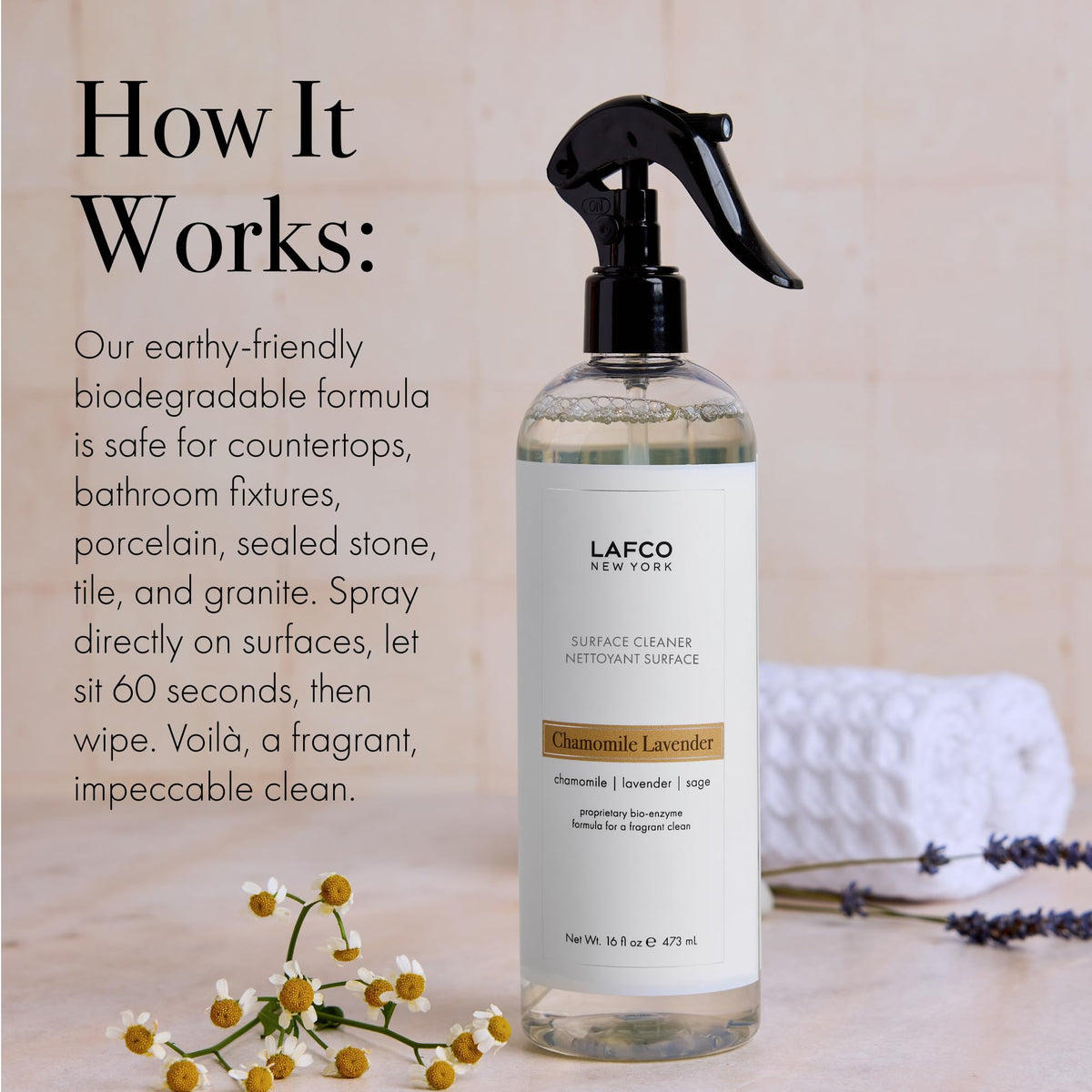 LAFCO New York Surface Cleaner, Chamomile Lavender - 16 fl oz - Bio-Enzyme Natural Formula for a Fragrant Clean - Safe for Non-Porous Sealed Surfaces