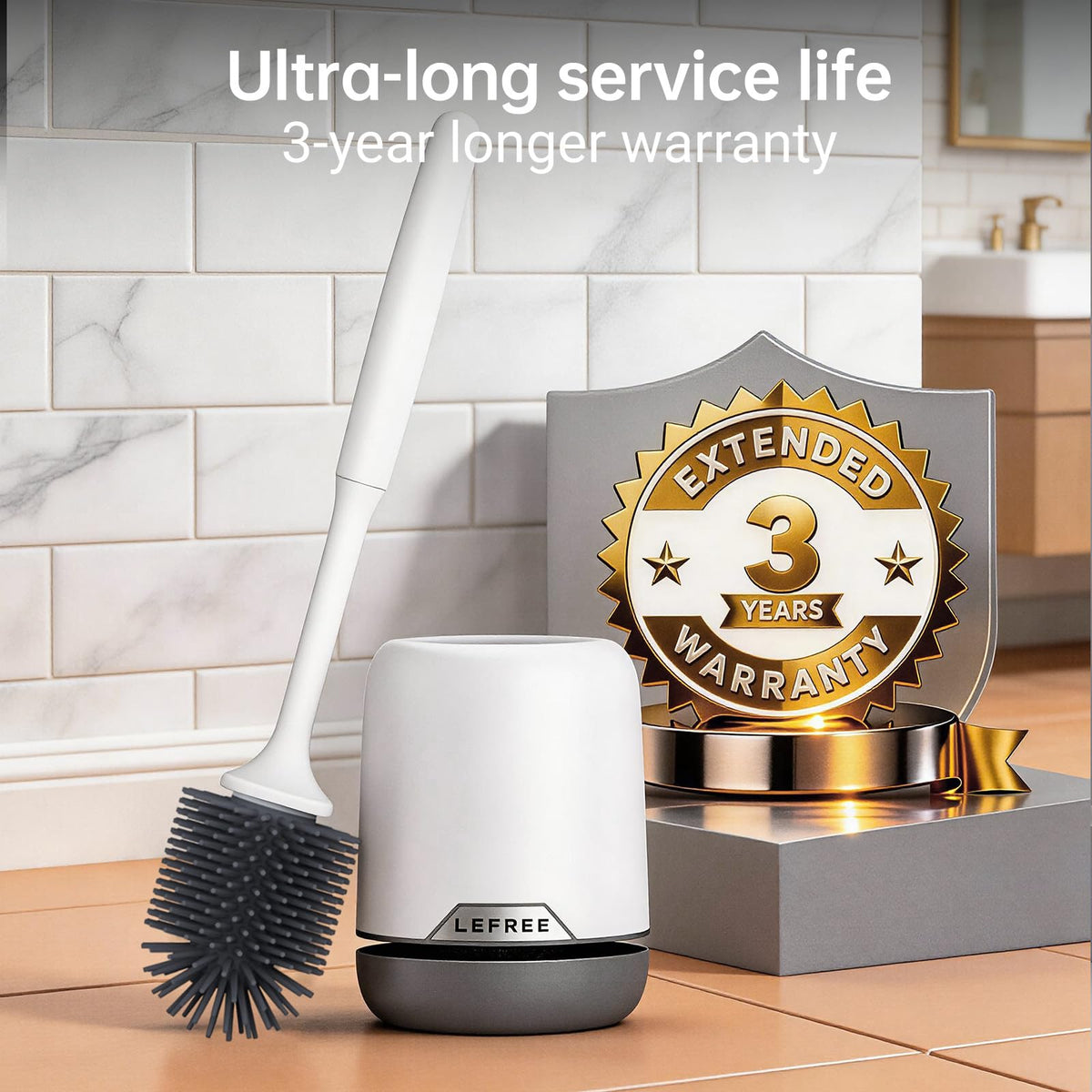 Lefree Silicone Toilet Brush and Holder, Bathroom Cleaner Brush Set, Non-Slip Handle Toilet Bowl Brush with TPR Soft Bristle, Wall Mounted/Floor