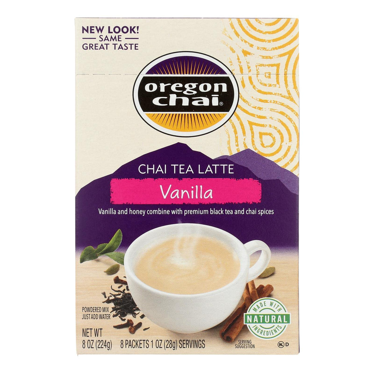 Oregon Chai Vanilla Chai Tea Latte Mix - 8 packets per box, 6 boxes per case