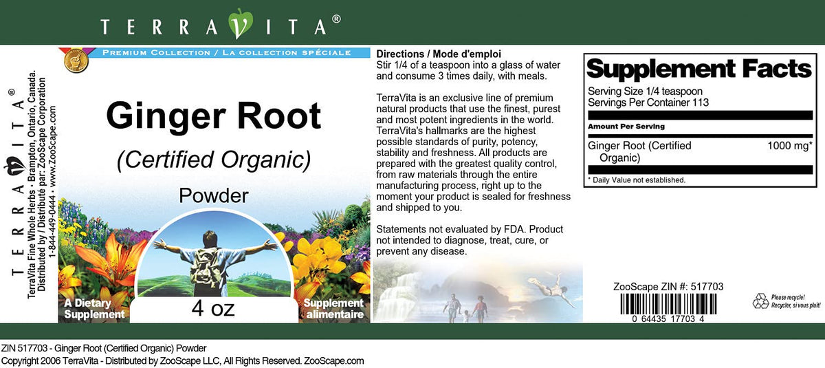 Ginger Root (Certified Organic) Powder (4 oz, ZIN: 517703) - 3 Pack