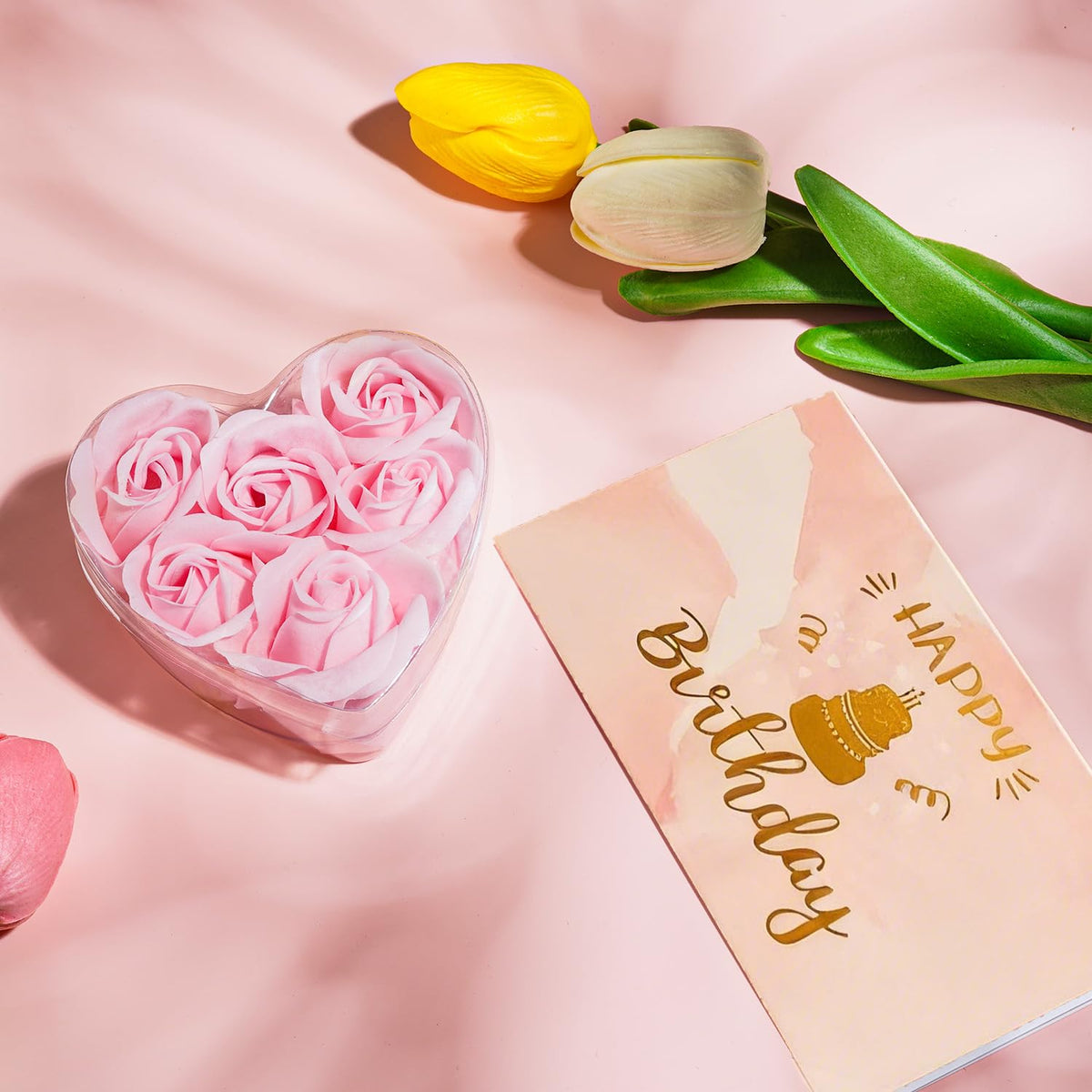 LA NOVO Birthday Gift Baskets for Mom, 12pcs Pink Rose