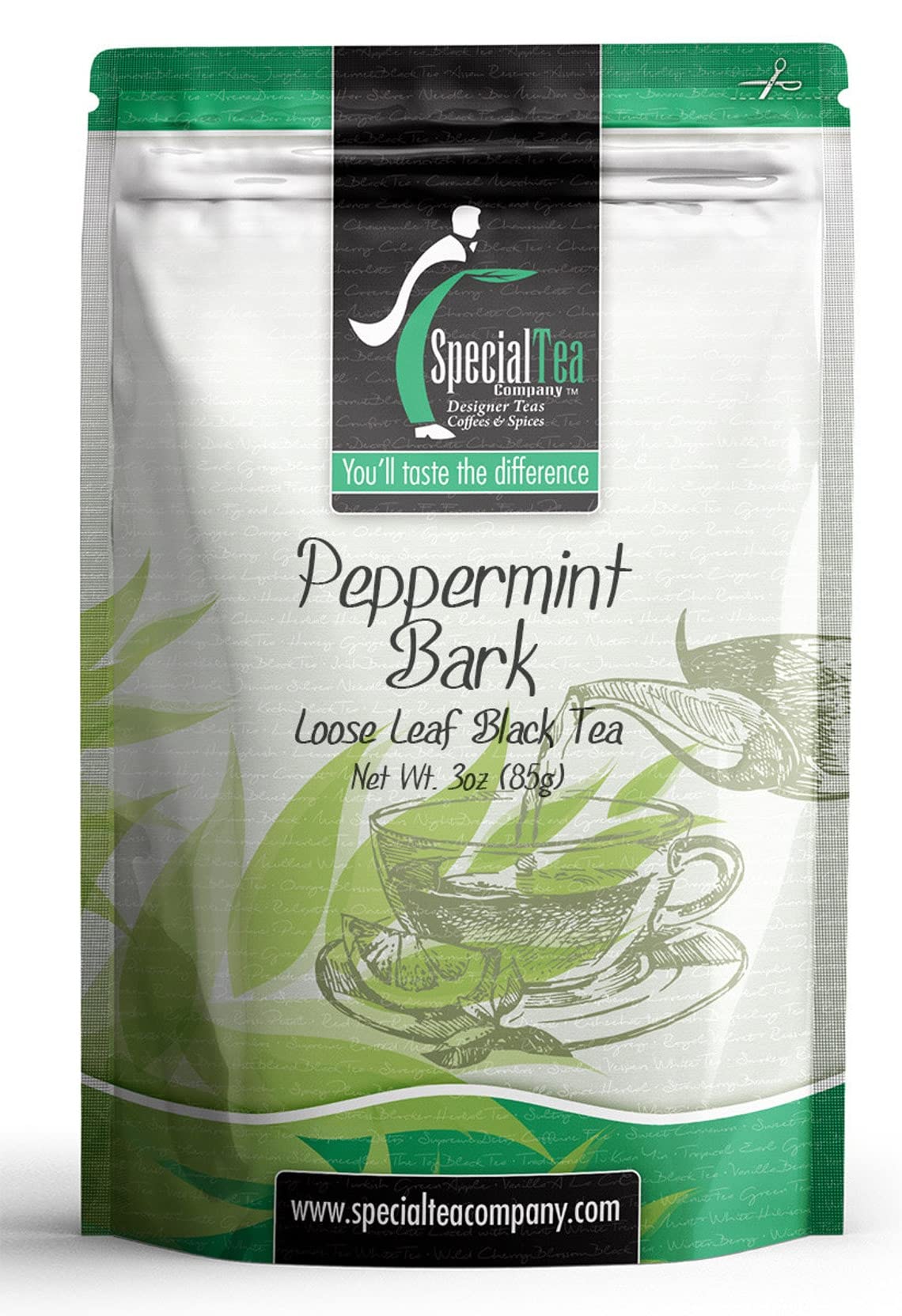 Special Tea Peppermint Bark, Loose Leaf Black Tea, 3 Ounce