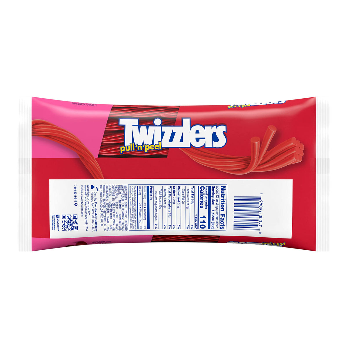 Twizzlers, Pull 'N' Peel Cherry Flavored Licorice Style, Chewy Candy Bag, 14 Ounce