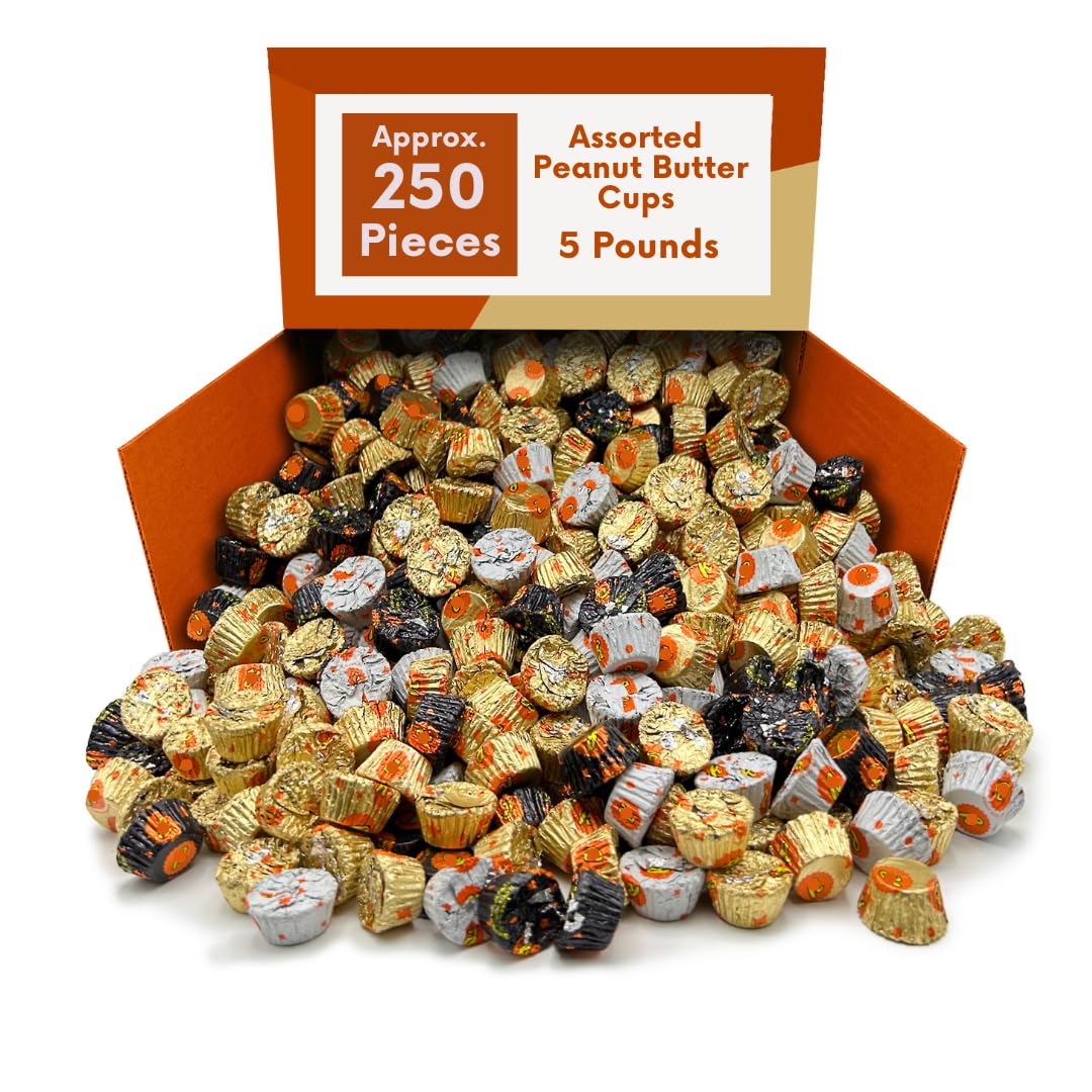 Assorted Mini Peanut Butter Candy Cups and Bars Individually Wrapped Bulk Bag - 5 lb (Approx. 250 pieces)