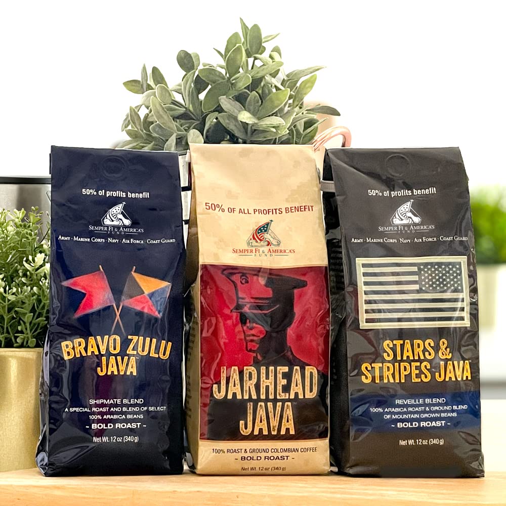 Military Java Group 3-12 oz Bag Coffee Variety Pack: Jarhead, Bravo Zulu, and Stars & Stripes Java