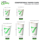 EcoQuality 12 oz Compostable Paper Cups - Biodegradable Disposable White Paper Coffee Cups PLA Lined - Eco-friendly Hot and Cold Drinking Cups