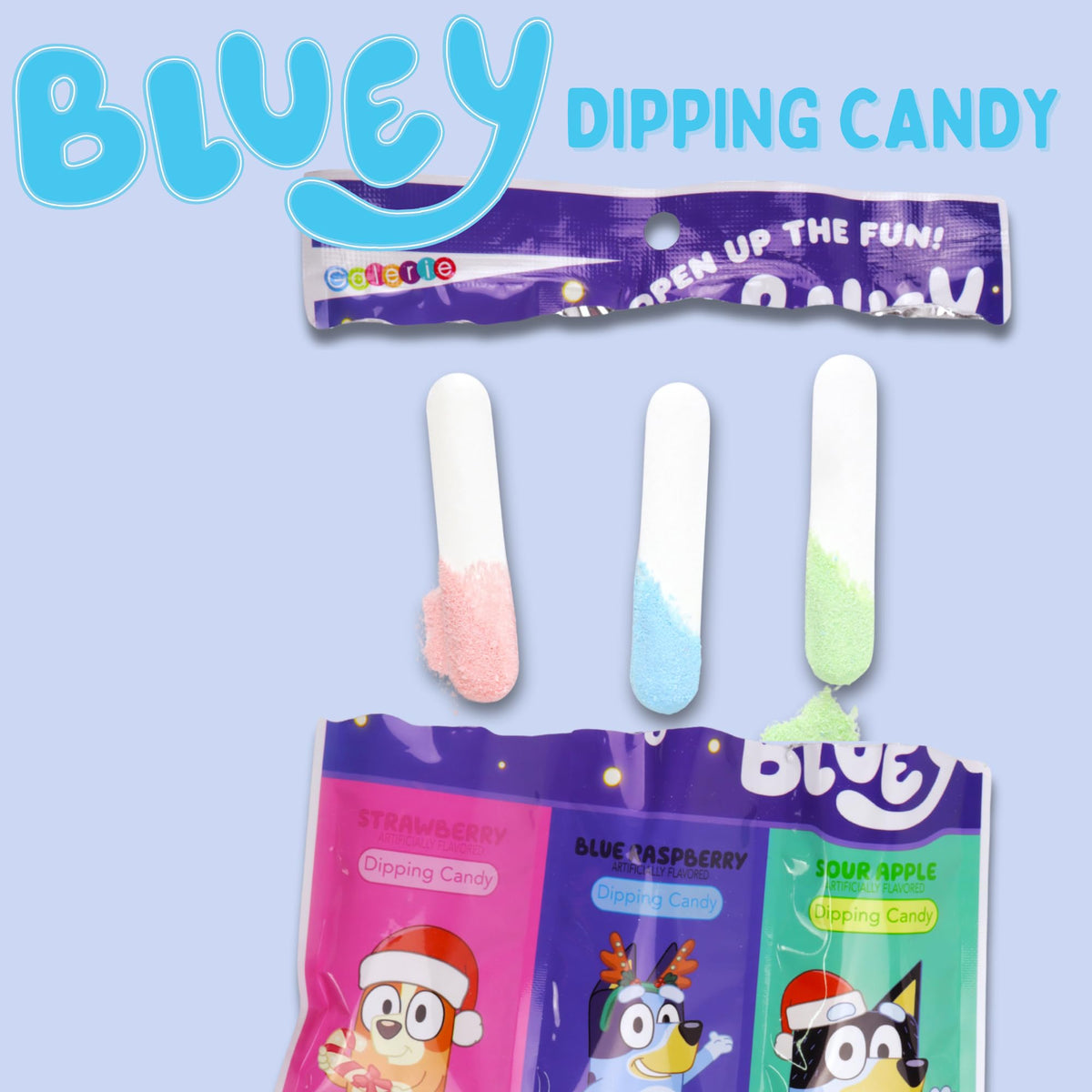 Bluey Dipping Sticks and Powder Candy Pouches, Party Treats, 1.90 Ounces (Pack of 3)