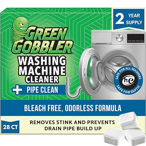 Green Gobbler Premium Washing Machine Cleaner & Deodorizer Tablets with Pipe, Drain & Hose Clean Technology | Front & Top Load Washers | 28 Count