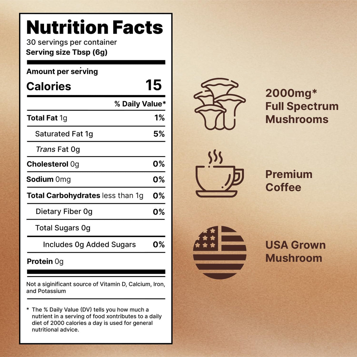 Kate Naturals Mushroom Coffee Instant (15 Servings, 3.17oz) Organic Lion's Mane, Chaga, Cordyceps, Red Reishi, Turkey Tail, Shiitake & Agave Inulin